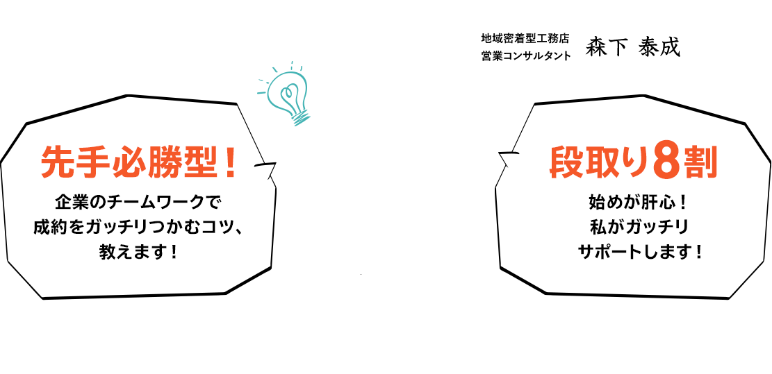 先手必勝型! 企業のチームワークで 成約をガッチリつかむコツ、教えます! 段取り8割 始めが肝心！ 私がガッチリサポートします!