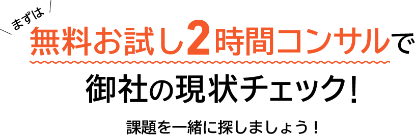 まずは 無料お試し2時間コンサルで御社の現状チェック!課題を一緒に探しましょう!